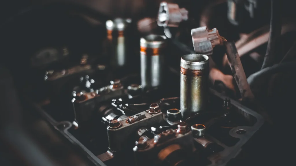 Illustrative stock image of exposed internal engine components.