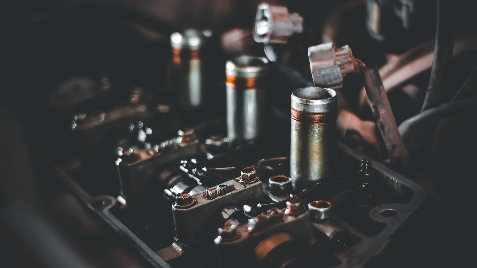 Illustrative stock image of exposed internal engine components.